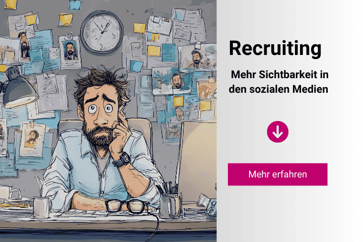 Recruiting (2) Gestresster Geschäftsführer sitzt am Schreibtisch und sucht neue Mitarbeiter.